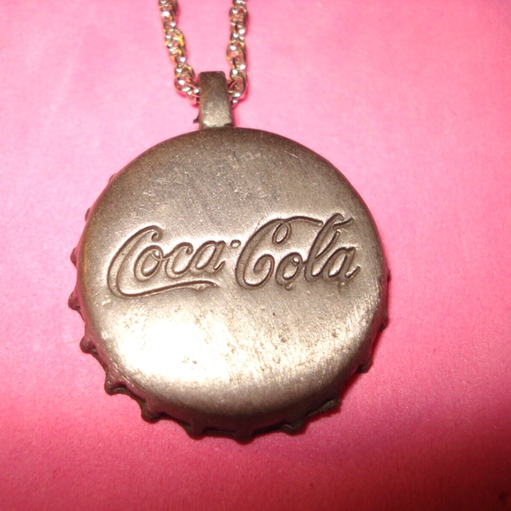 Vintage Pewter Soda Bottle Cap Pendant Necklace 80's Never Worn! Coca cola